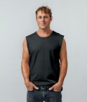 Man wearing black EMF protective men’s vest made with silver fibre shielding fabric